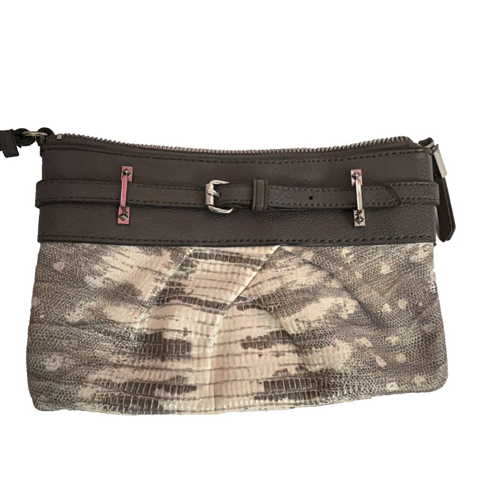 Simply Vera Vera Wang Snake Print Wristlet Clutch Gray Silver Zip Bag